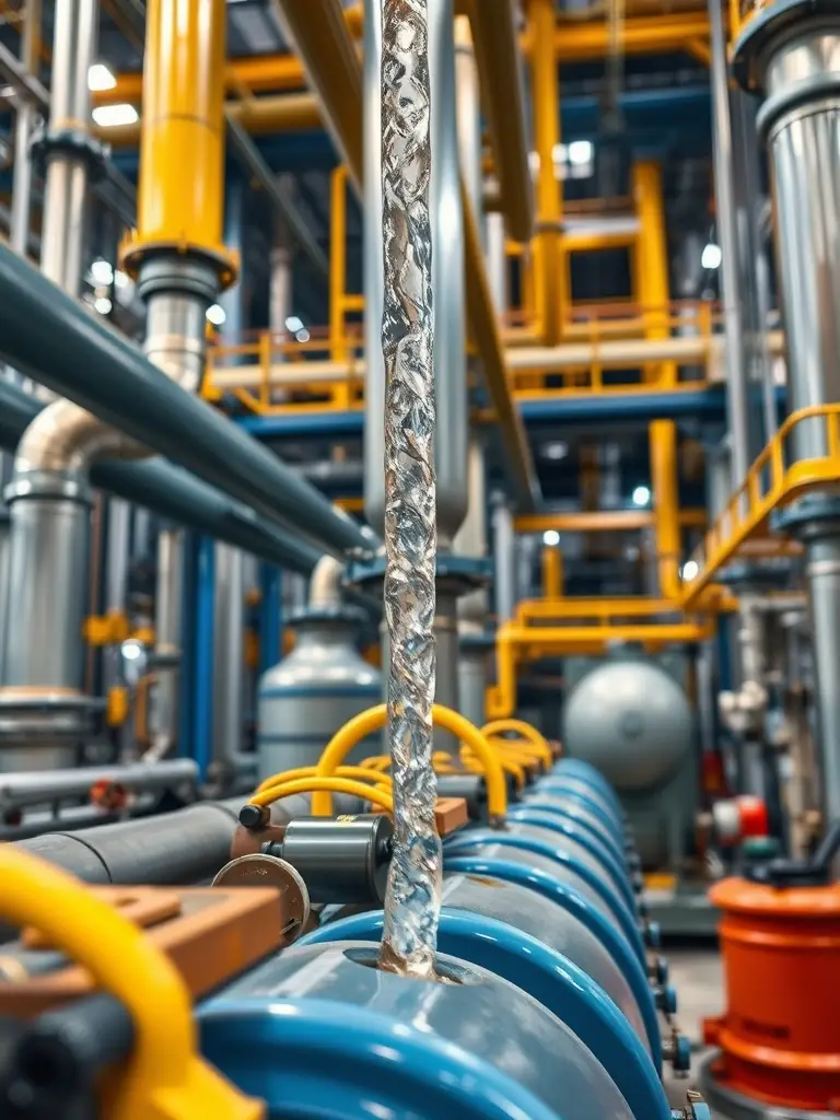 A close-up of Liquefied Petroleum Naphtha (LPN) being processed in a petrochemical plant, highlighting its industrial applications.