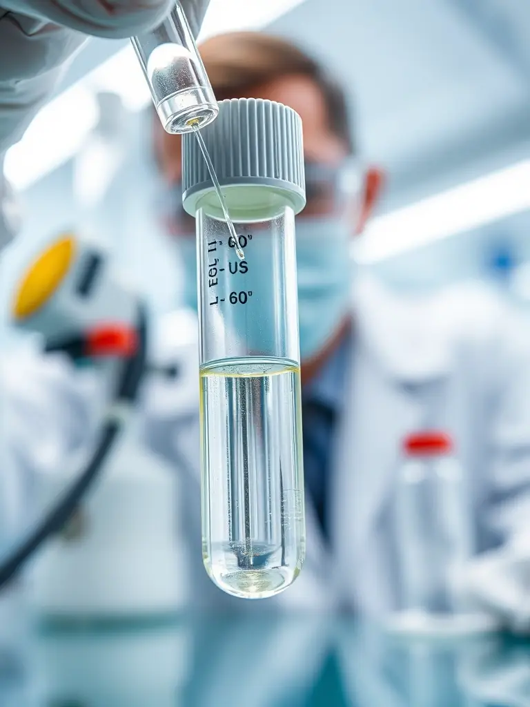 A close-up shot of a gasoline sample being tested in a laboratory, showcasing its purity and compliance with industry standards. The image should convey precision and quality control.