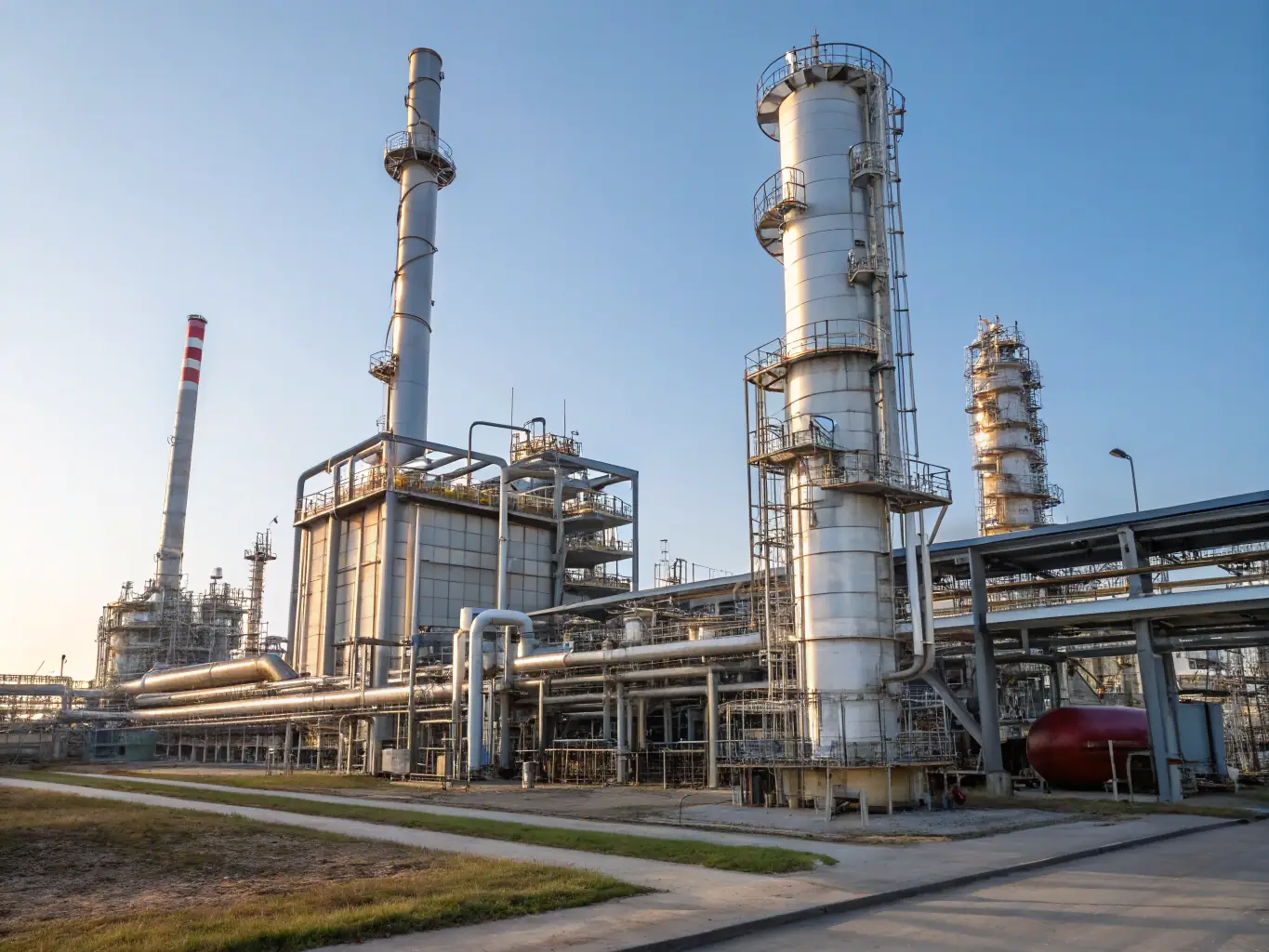 A photograph of a modern oil refinery with distillation columns and pipelines, representing GLOBAL OIL OPERATING COMPANY LTD's refining capabilities.