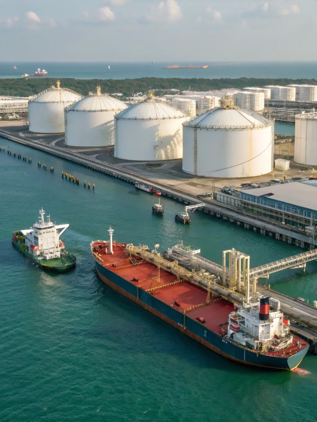 A visual representation of LNG being loaded onto a tanker, highlighting its importance in energy transportation.
