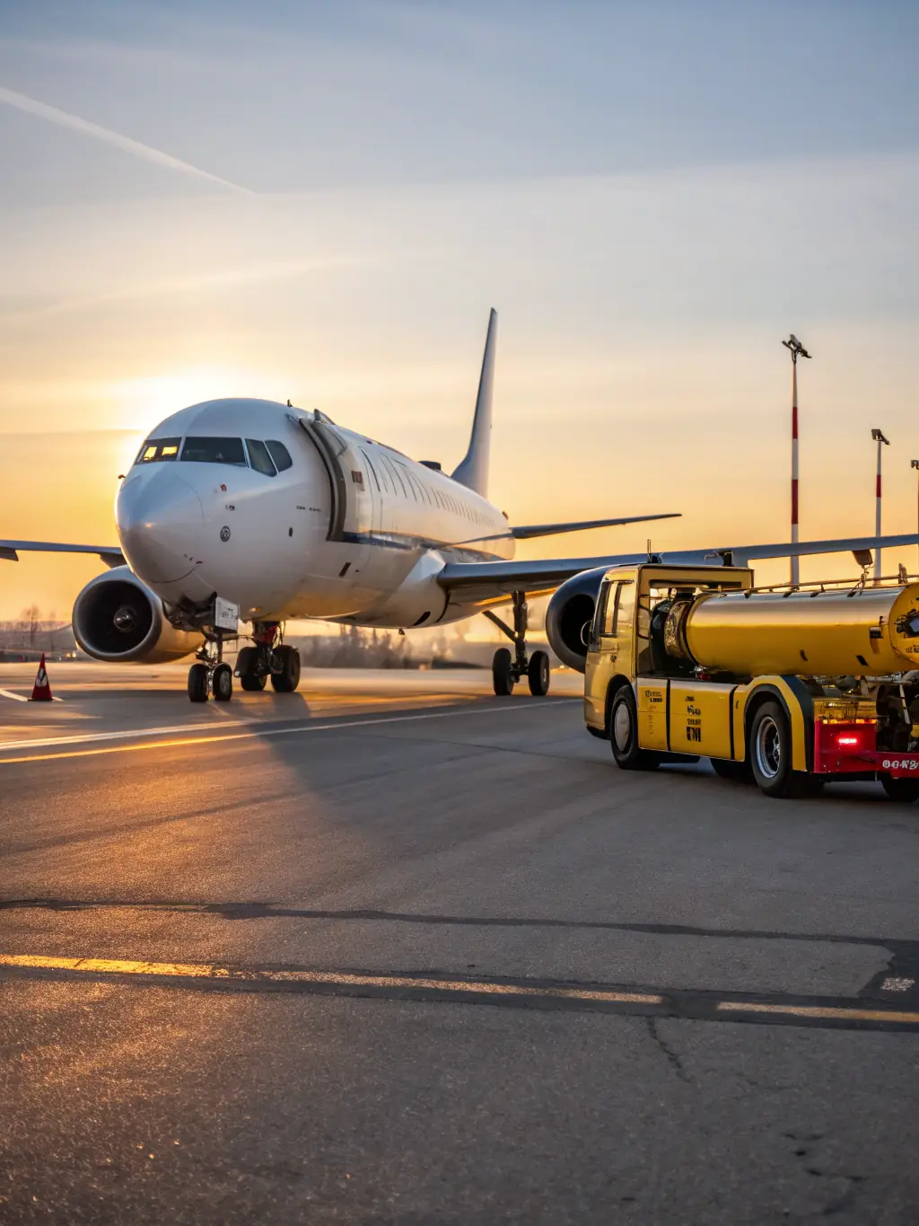 A visual representation of aviation fuel being loaded onto an airplane, emphasizing safety and reliability in the aviation industry.
